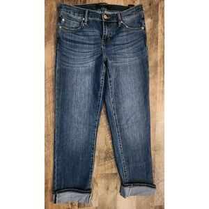 Liverpool Jeans Women's Cropped Cuffed Blue Denim Jeans Button Pockets Solid